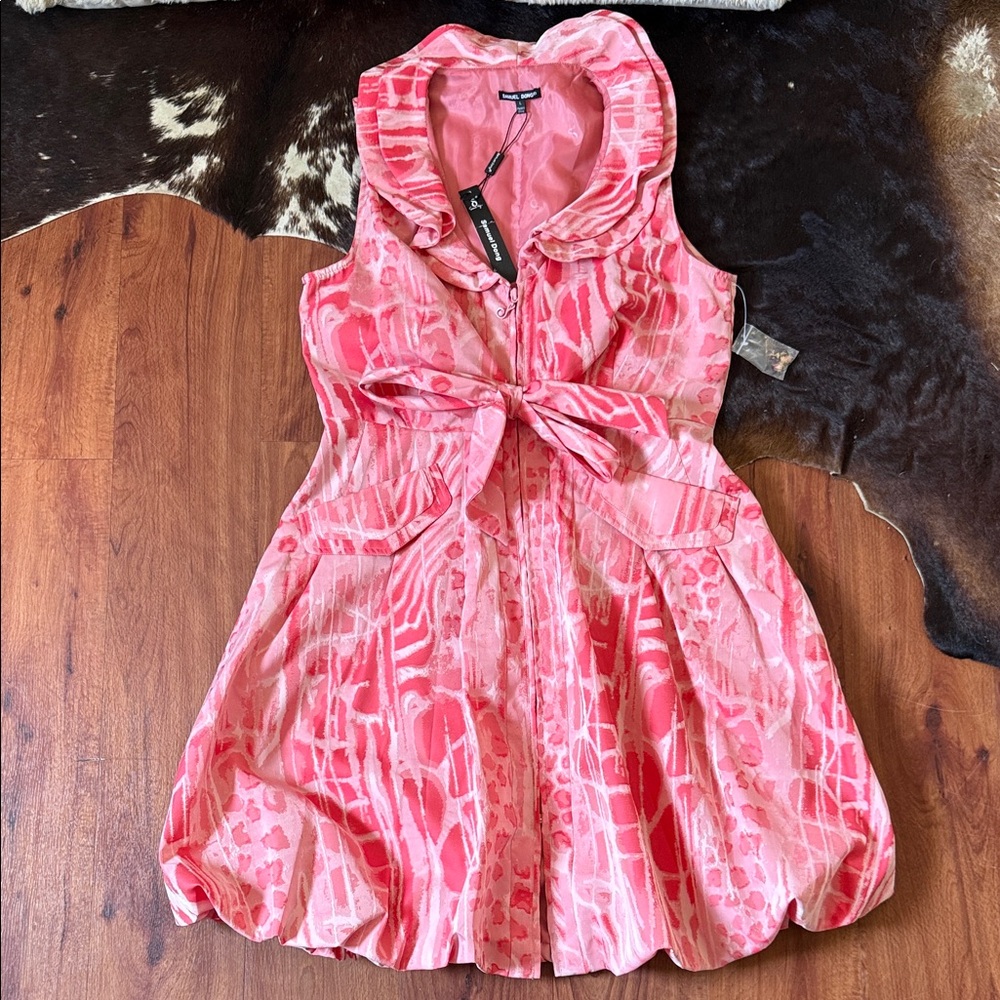 Samuel Dong Pink and White Midi Dress